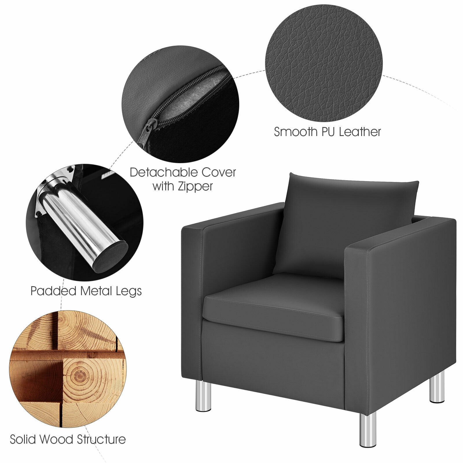 Single PU Leather Accent Tub Chair with Pillow